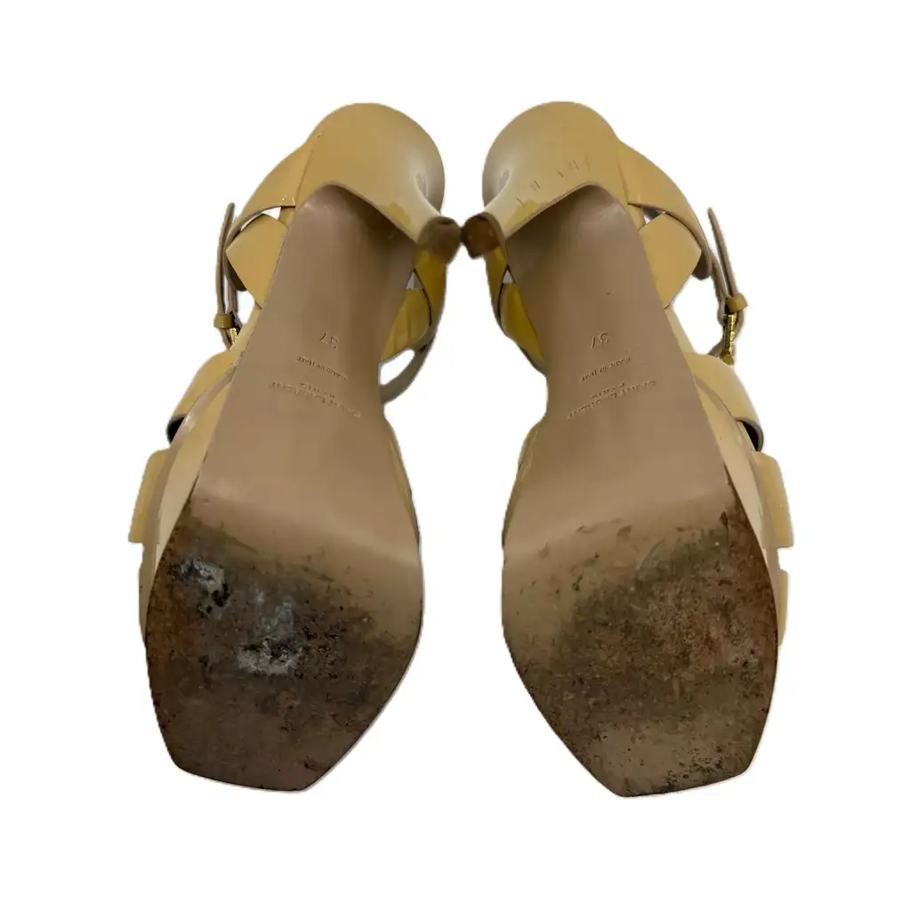 Saint Laurent Cream Patent Tribute Sandals - 4