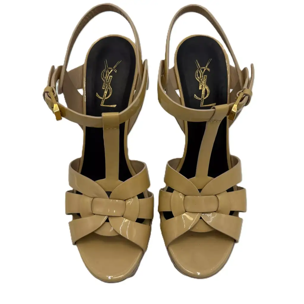 Saint Laurent Cream Patent Tribute Sandals - Side view