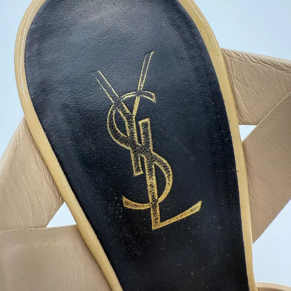 Saint Laurent Cream Patent Tribute Sandals - Image 10
