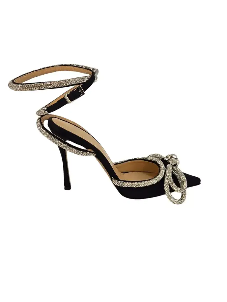 Mach & Mach Black Satin Embellished Pumps