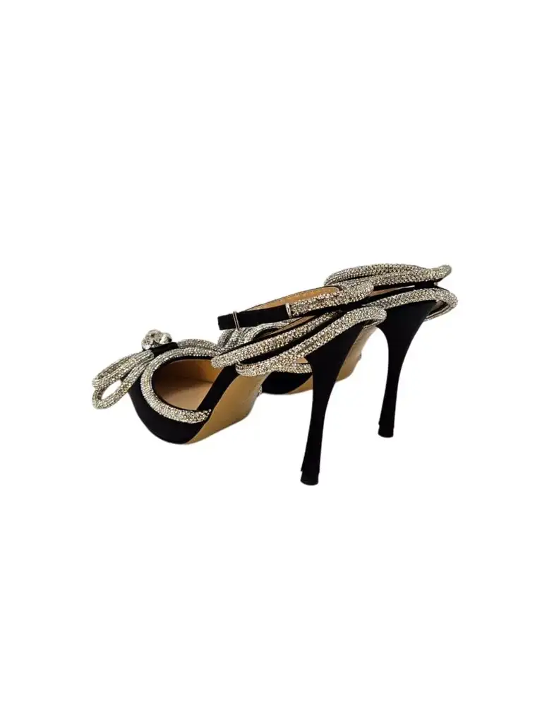 Mach & Mach Black Satin Embellished Pumps - Back view