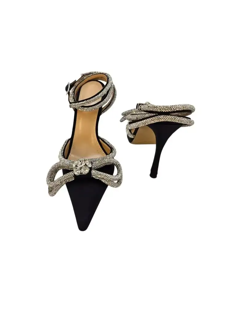 Mach & Mach Black Satin Embellished Pumps - Image 6