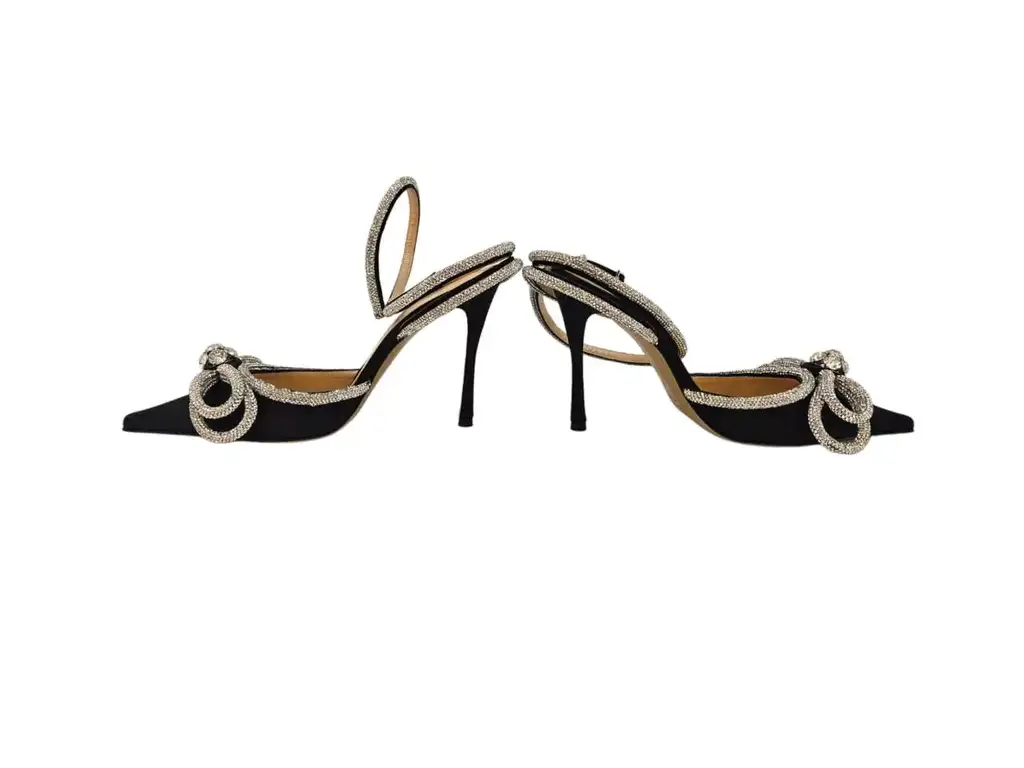 Mach & Mach Black Satin Embellished Pumps - Side view
