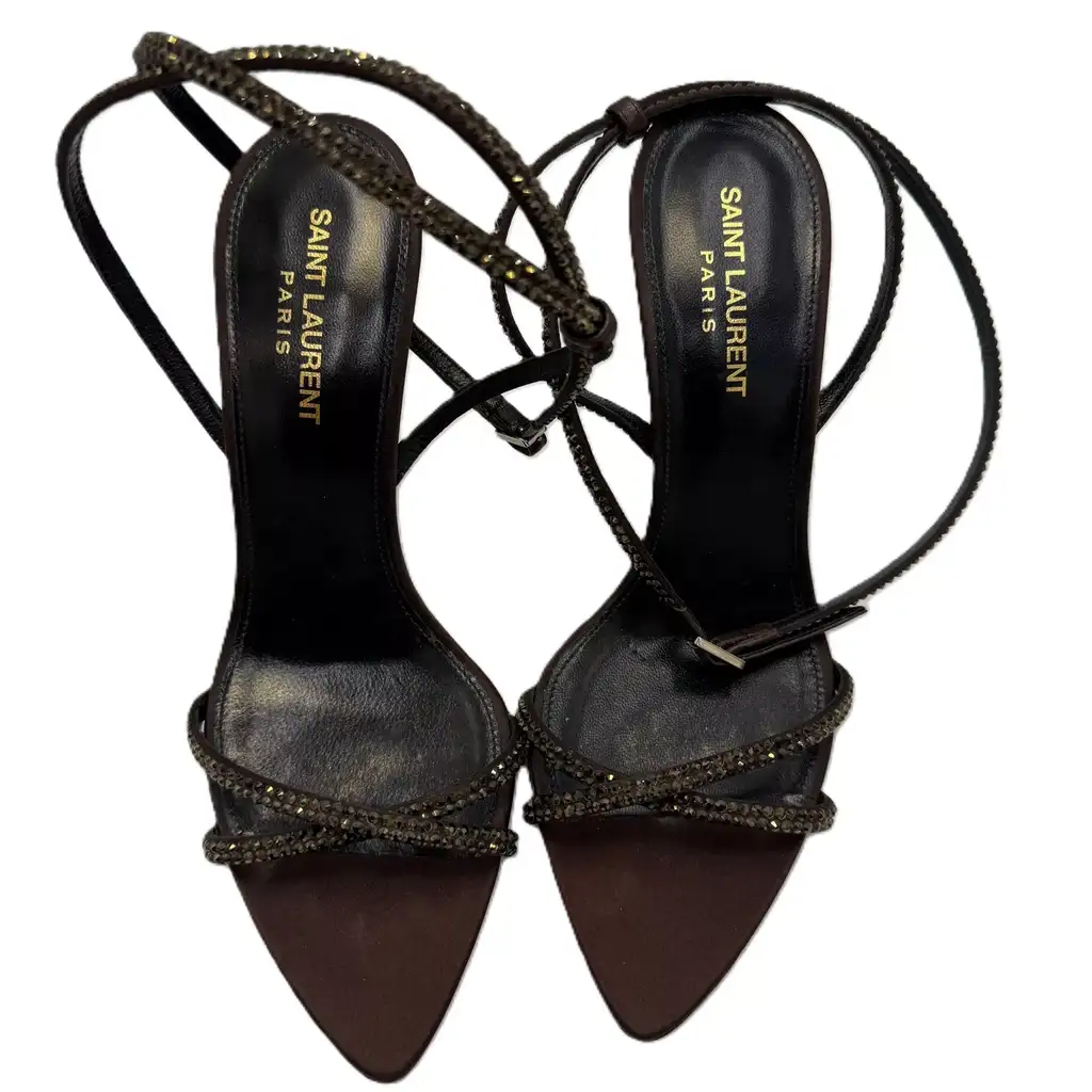 Saint Laurent 105mm Ava Embellished Sandals - Back view
