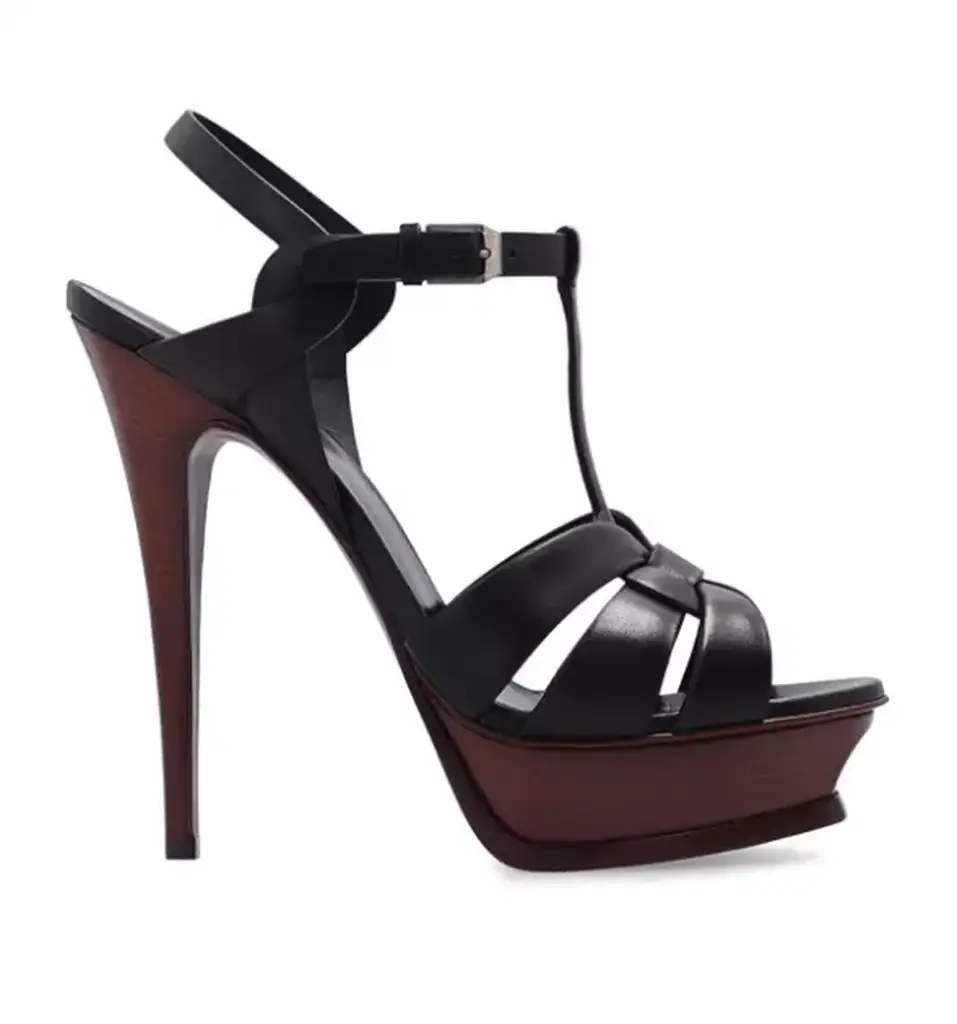Saint Laurent Black Leather Platform Sandals