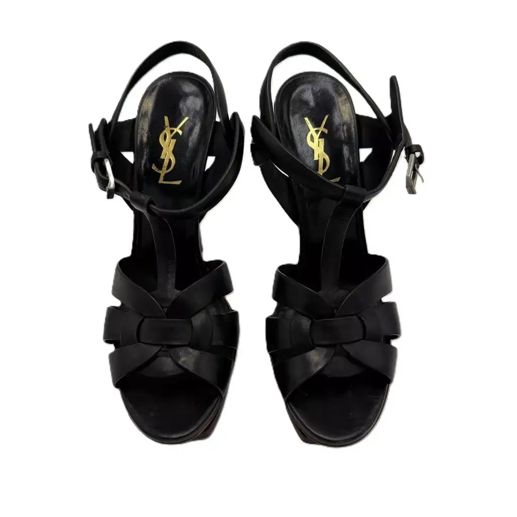 Saint Laurent Black Leather Platform Sandals - Back view