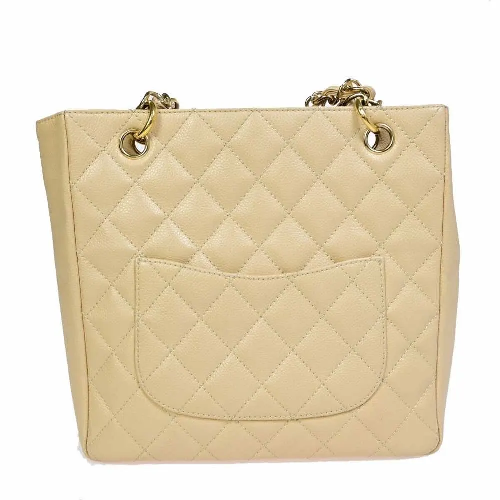 Chanel PST (Petite Shopping Tote) Beige Leather Good - Back View