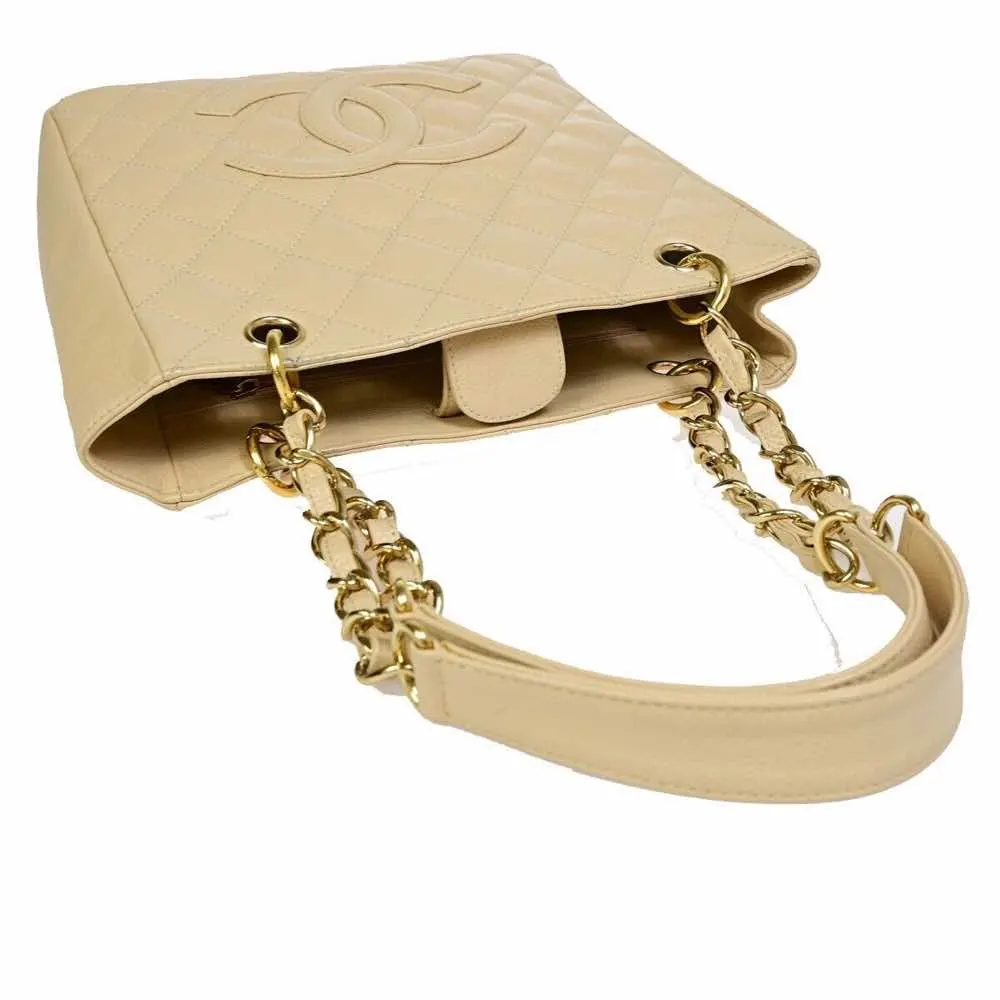 Chanel PST (Petite Shopping Tote) Beige Leather Good - Model View