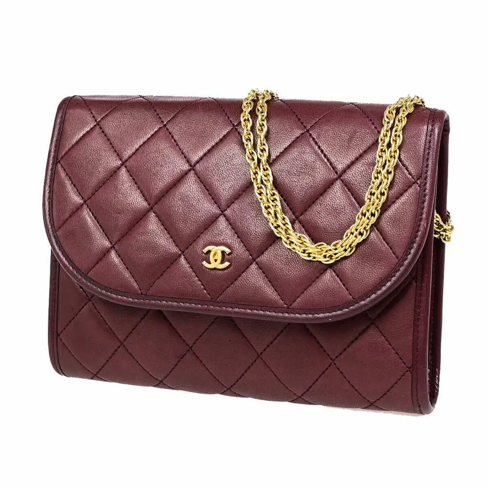 Chanel Wallet On Chain Burgundy Leather Good - Front View
