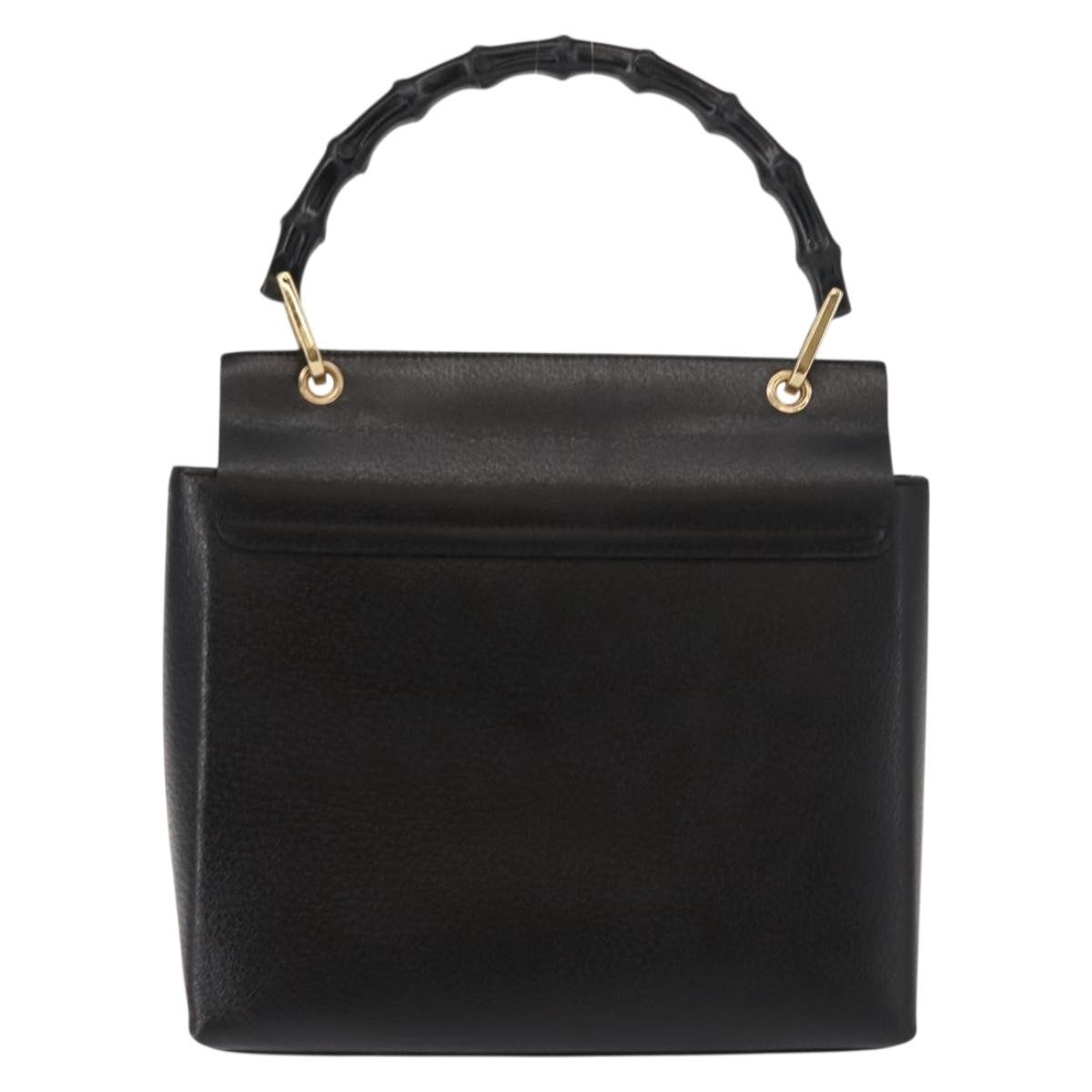 Gucci Vintage Bamboo Handle Bag Black Leather Good condition - Back View