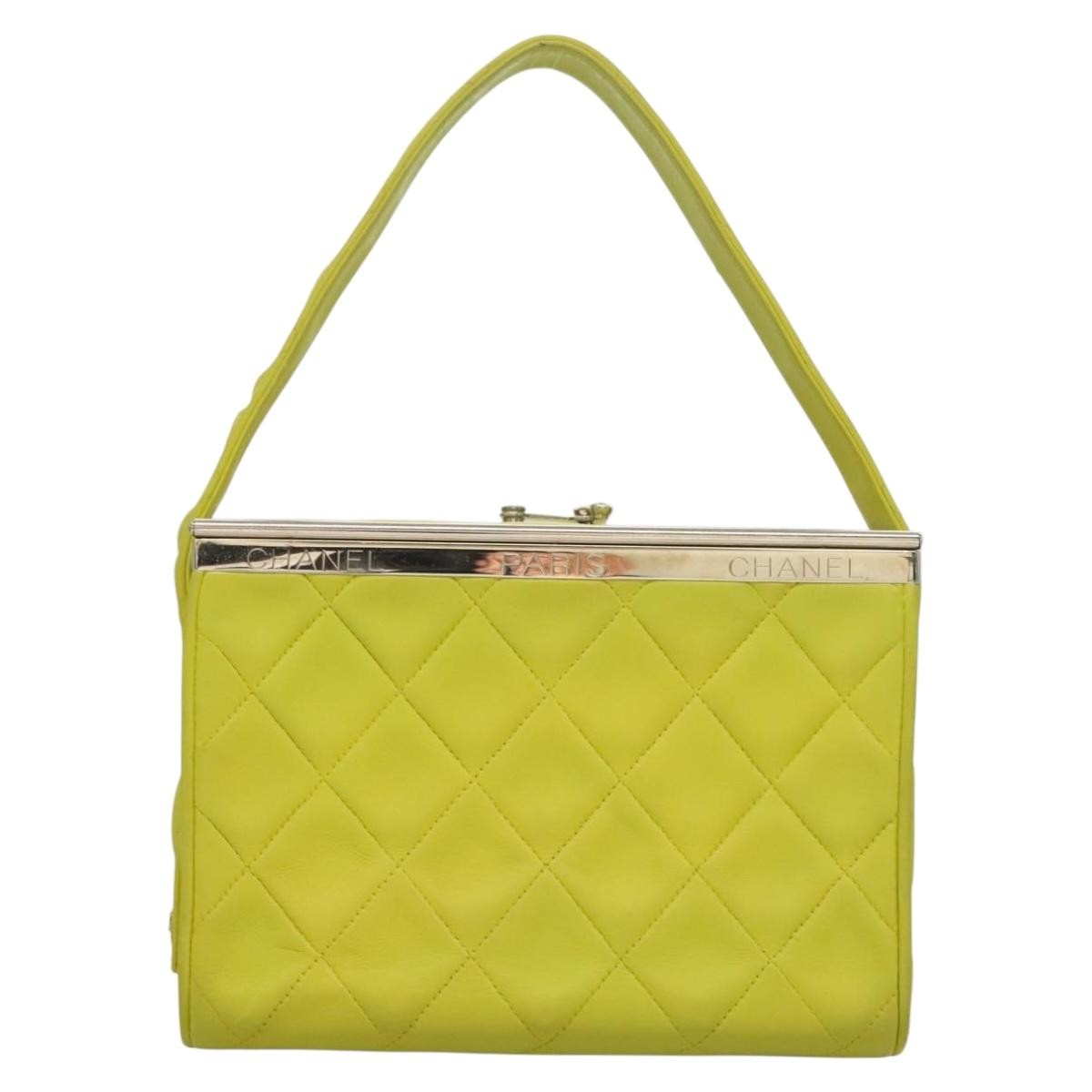 Chanel Vintage Metal Box Bag Yellow Leather Good condition - Back View