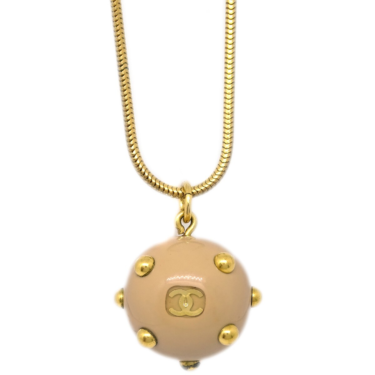 Chanel Vintage CC Ball Pendant Necklace Beige Good condition - Back View