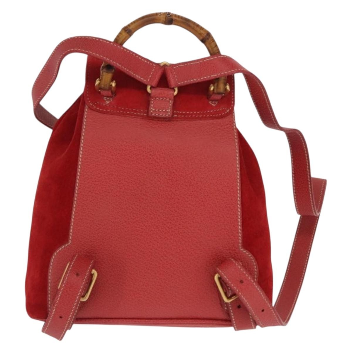 Gucci Vintage Bamboo Backpack Red Suede Good condition - Back View