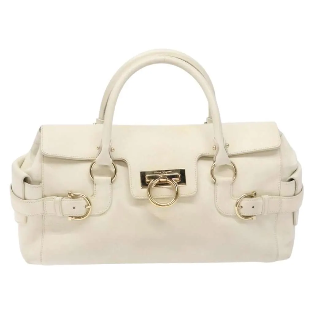 Salvatore Ferragamo Gancini top handle White Leather Good - Front View