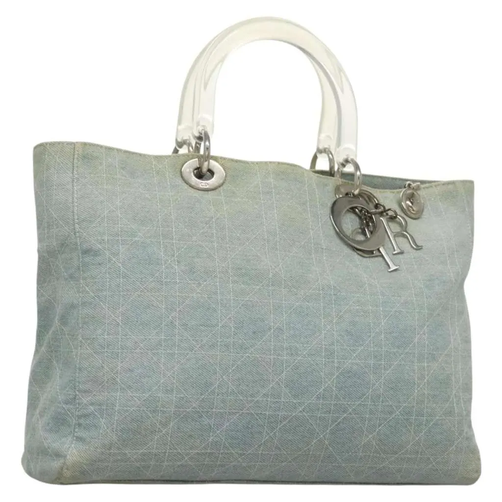 Dior Vintage Lady Dior Bag Blue Canvas Good - Front View