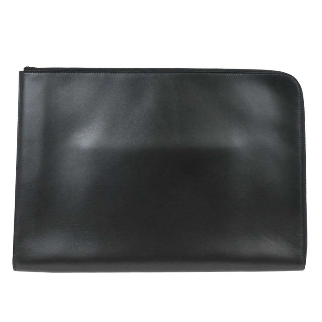 Hermès Zip Around Document Holder Black Leather Good - Front View