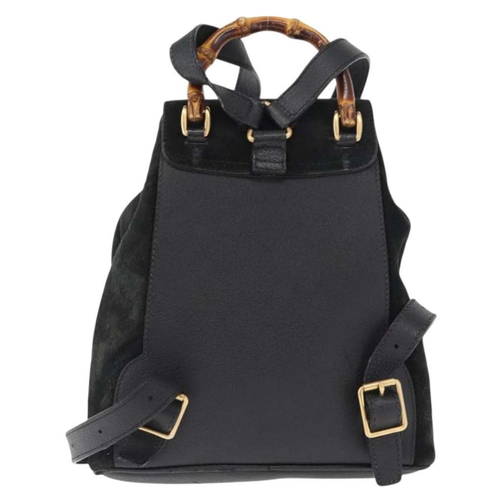 Gucci Vintage Bamboo Backpack Black Suede Good condition - Back View