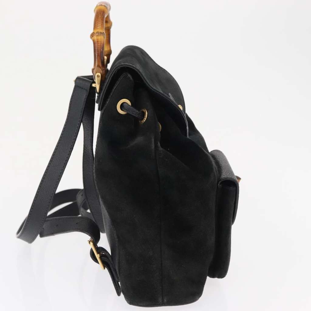 Gucci Vintage Bamboo Backpack Black Suede Good condition - Model View