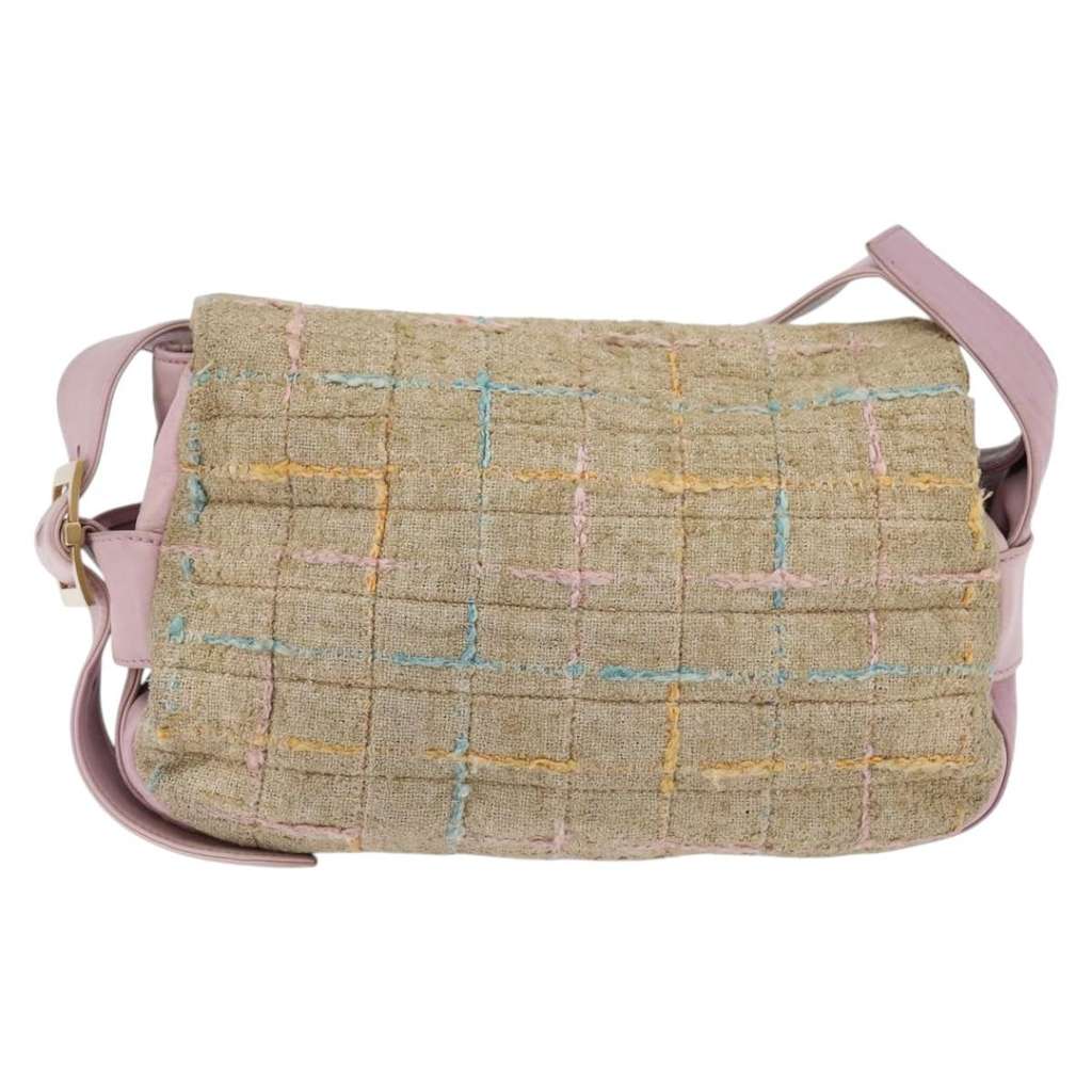 Chanel Chocolate Bar 2.55 Shoulder bag Beige Tweed Good condition - Back View