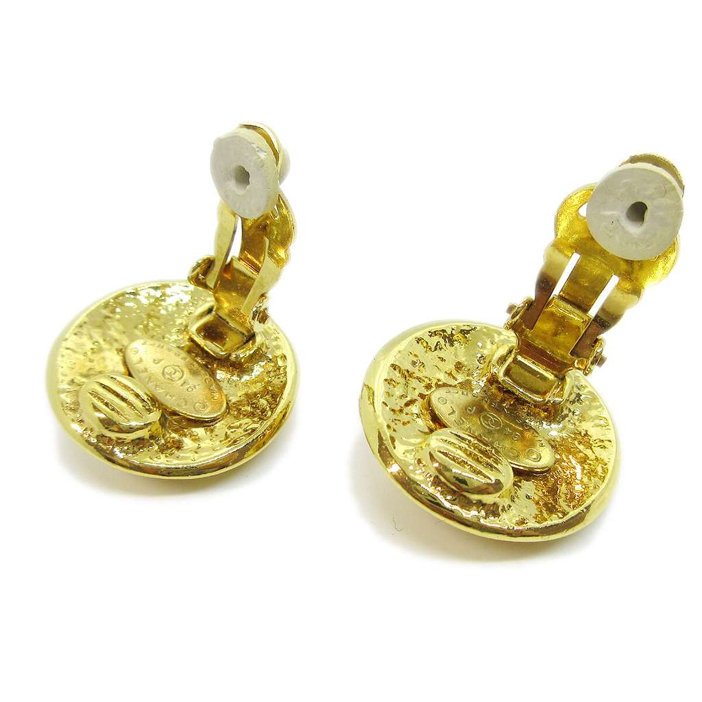 Chanel CC Button Clip-On Earrings Gold Good condition - Back View