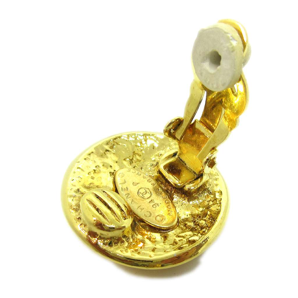 Chanel CC Button Clip-On Earrings Gold Good condition - Inside View