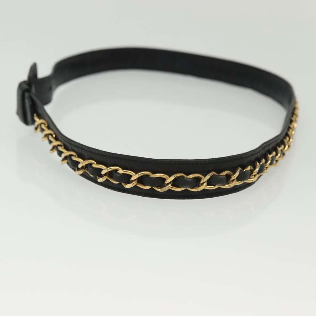 Chanel Vintage Buckle Chain Belt Black Leather Good condition - Inside View