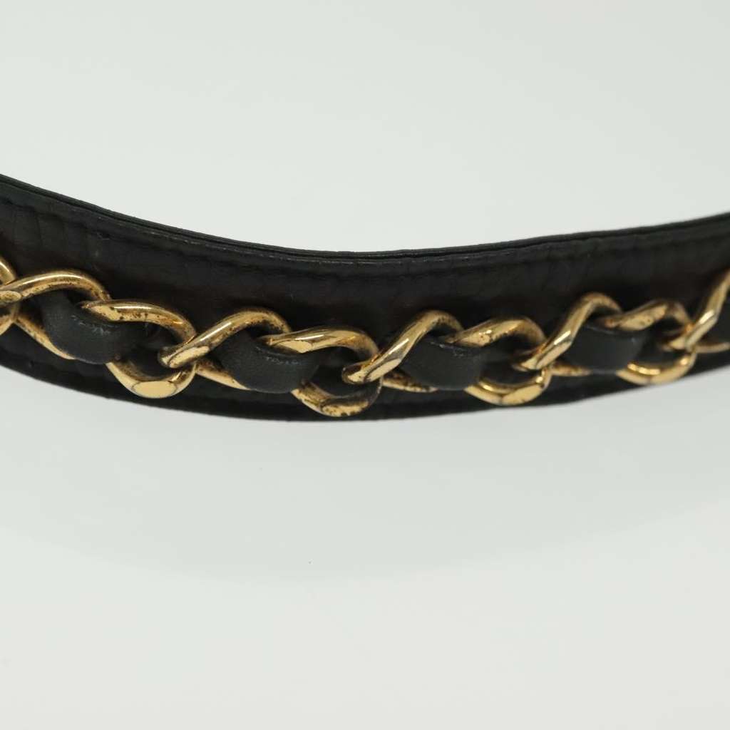 Chanel Vintage Buckle Chain Belt Black Leather Good condition - Box View