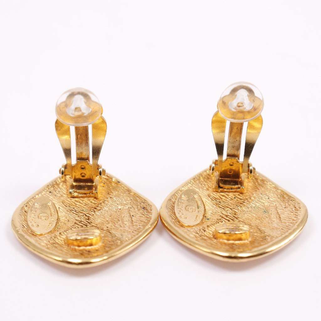 Chanel CC Rhombus Clip-On Earrings Gold Good condition - Inside View