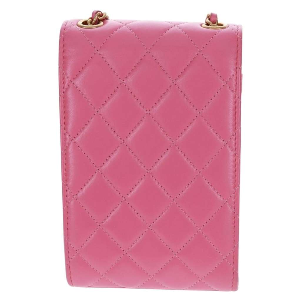 Chanel Pearl Crush Phone Holder Crossbody Bag Pink Leather Good condition - Back View