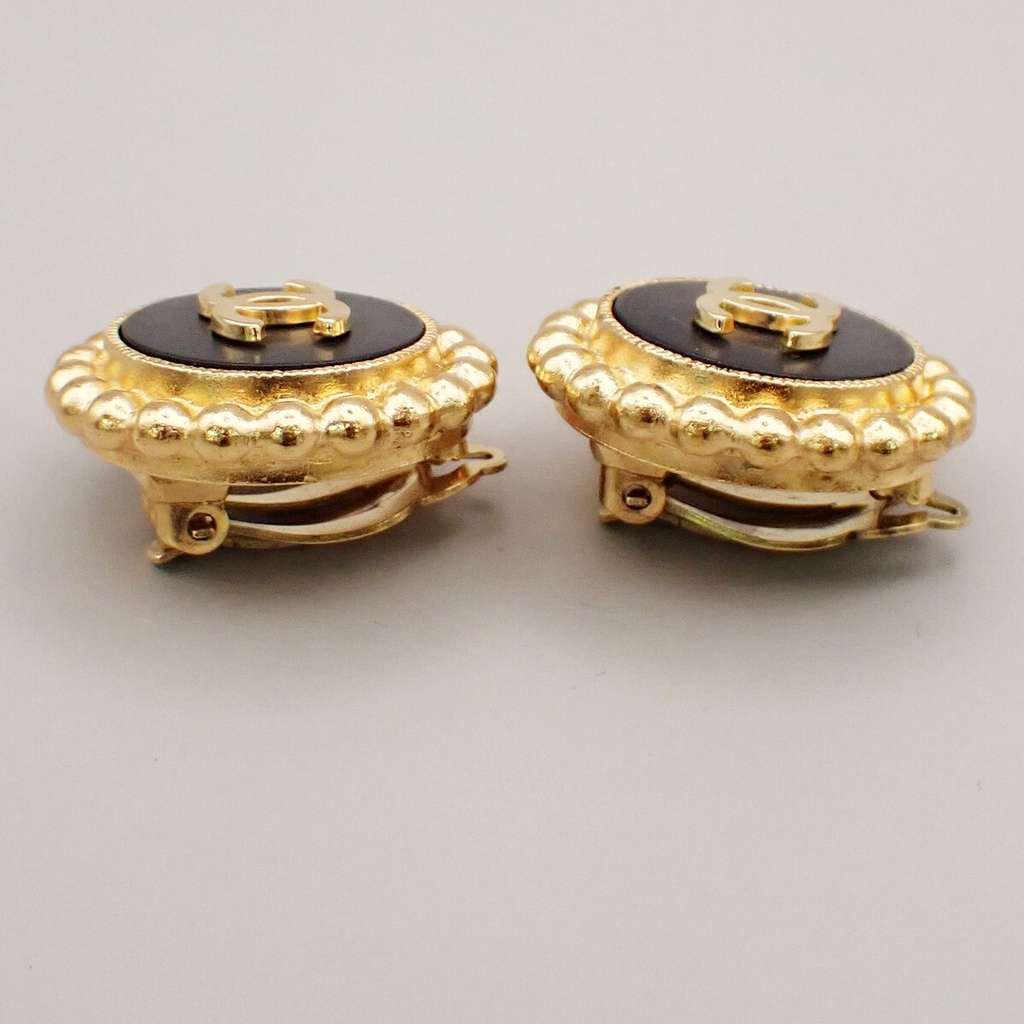 Chanel CC Round Earrings Black Good condition - Back View