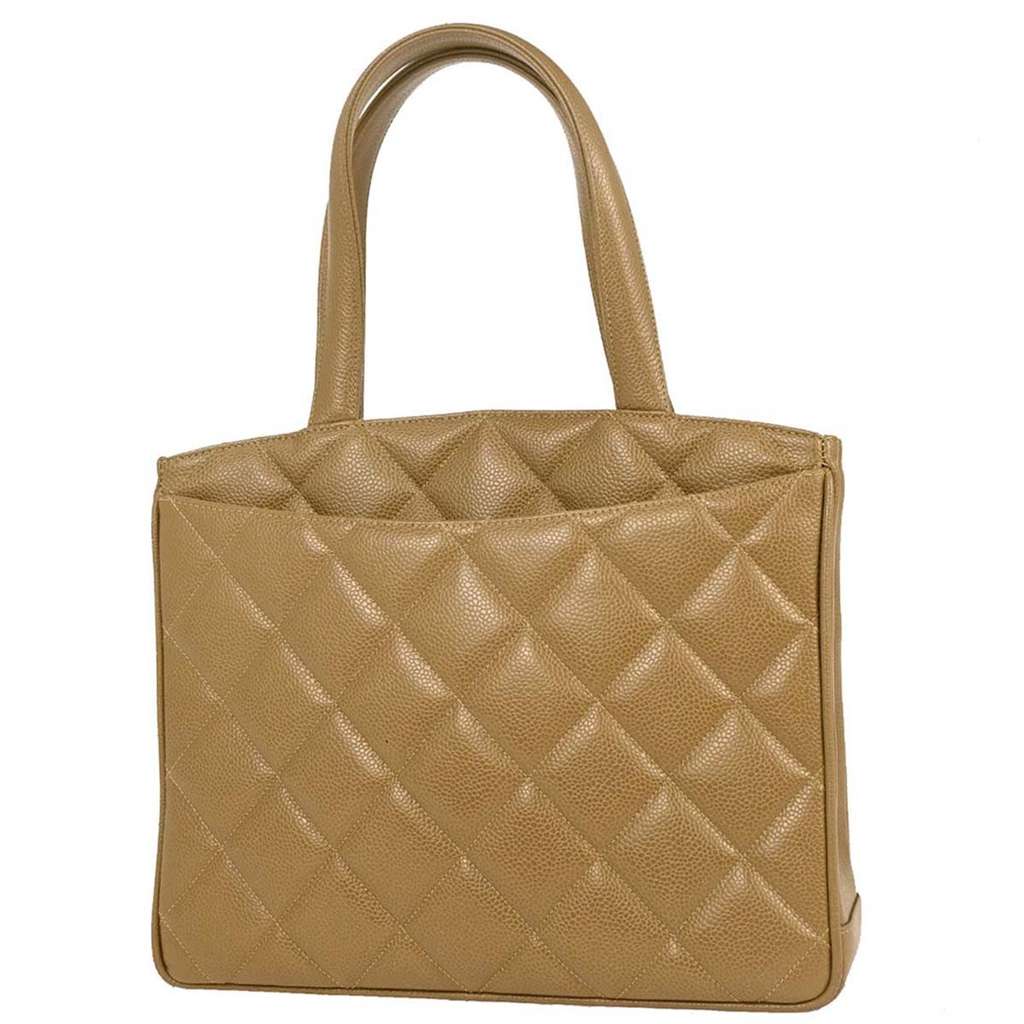Chanel Vintage CC Lock Pocket Tote Beige Leather Good condition - Back View