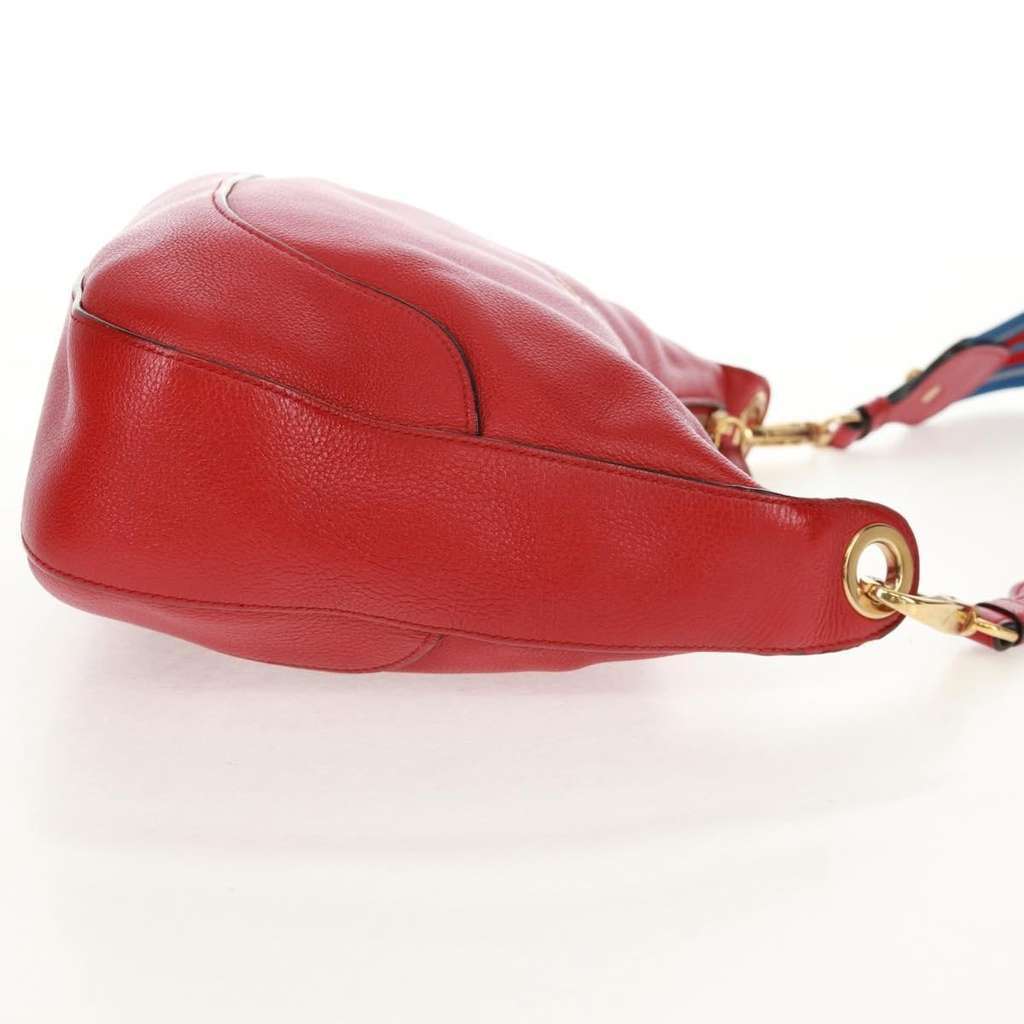 Prada Striped Strap Zip Hobo Red Leather Good condition - Model View