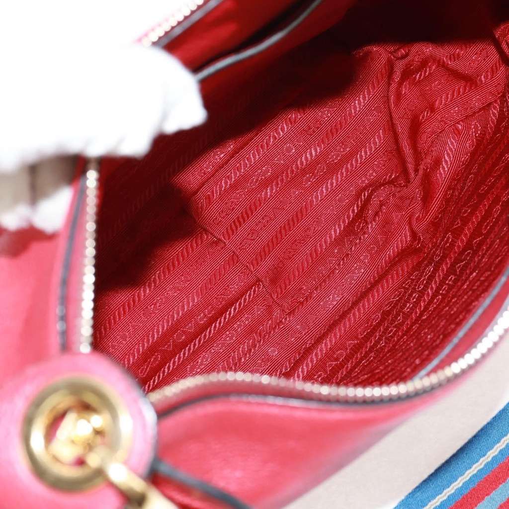 Prada Striped Strap Zip Hobo Red Leather Good condition - Box View