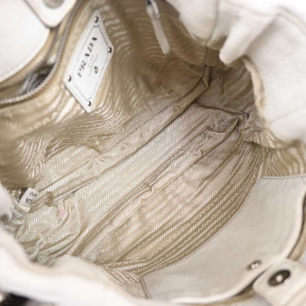 Prada Side Pocket Zip Hobo White Leather Good condition - Box View