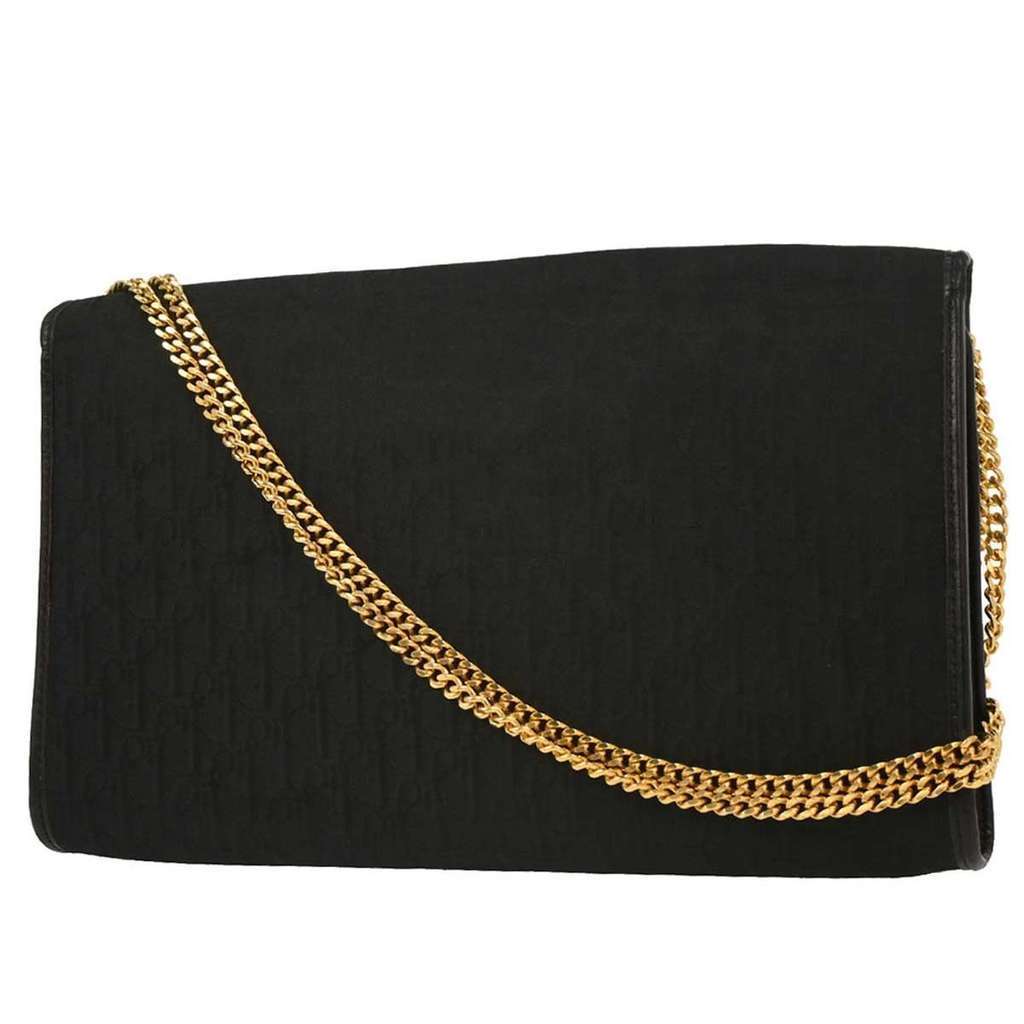 Christian Dior Vintage Chain Flap Shoulder Bag Black Canvas Good condition - Back View