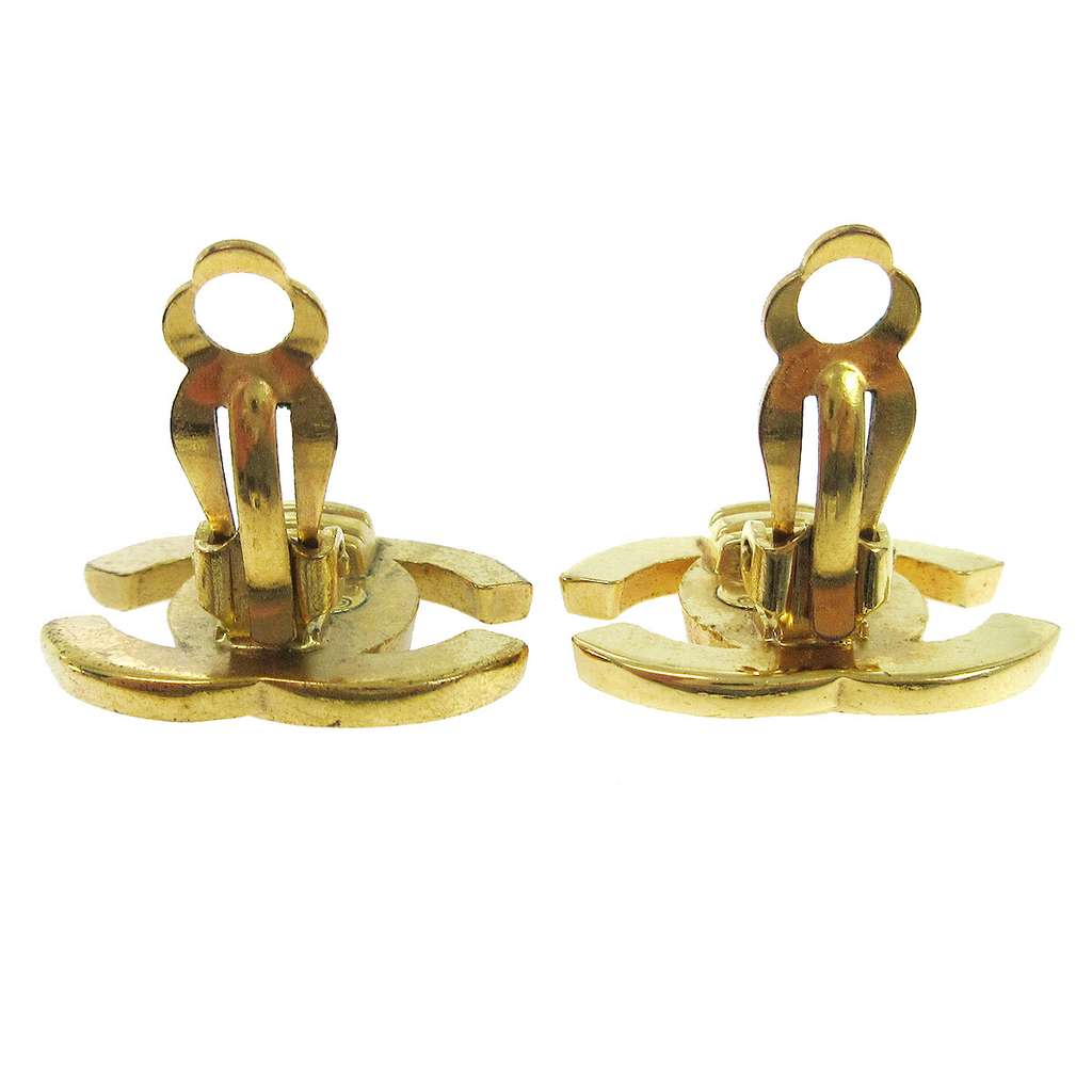 Chanel CC Turnlock Clip-On Earrings Gold Gold Good condition - Back View