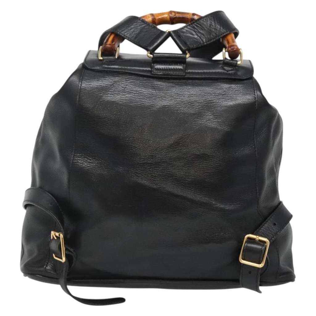 Gucci Vintage Bamboo Backpack Black Leather Good condition - Back View