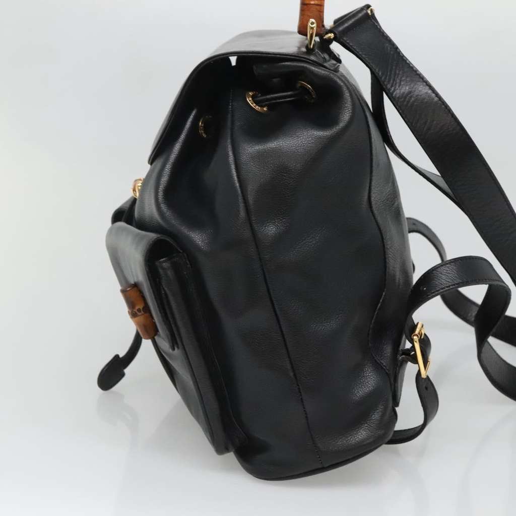 Gucci Vintage Bamboo Backpack Black Leather Good condition - Model View