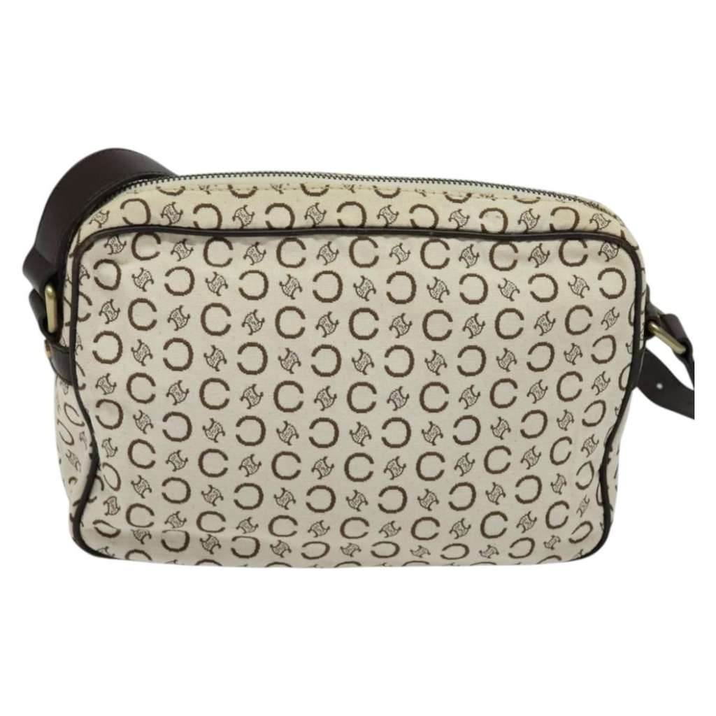 Celine Vintage Macadam Shoulder Bag White Canvas Good condition - Back View