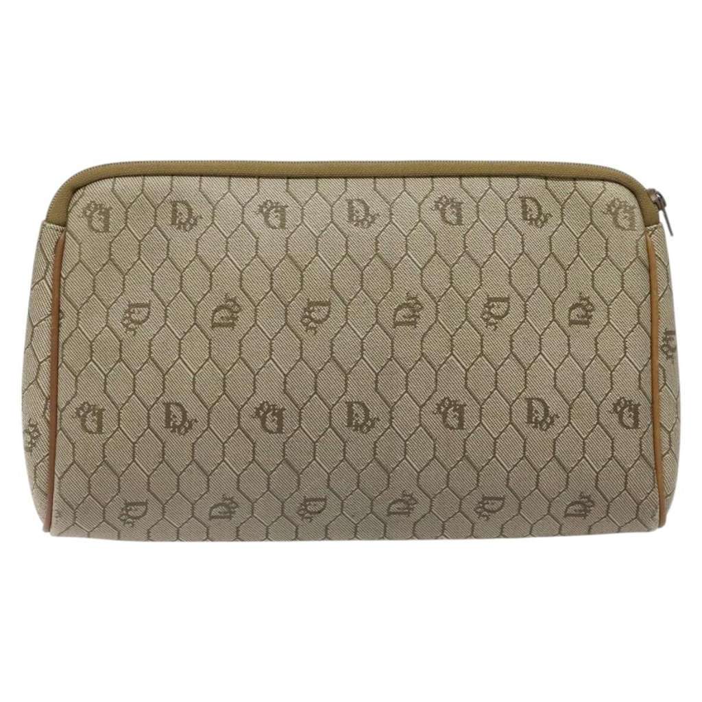 Christian Dior Vintage Honeycomb Zip Pouch Beige Canvas Good condition - Back View