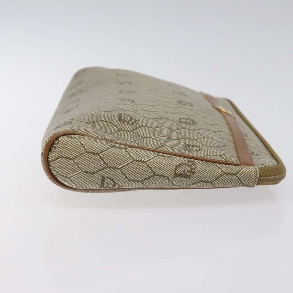 Christian Dior Vintage Honeycomb Zip Pouch Beige Canvas Good condition - Inside View