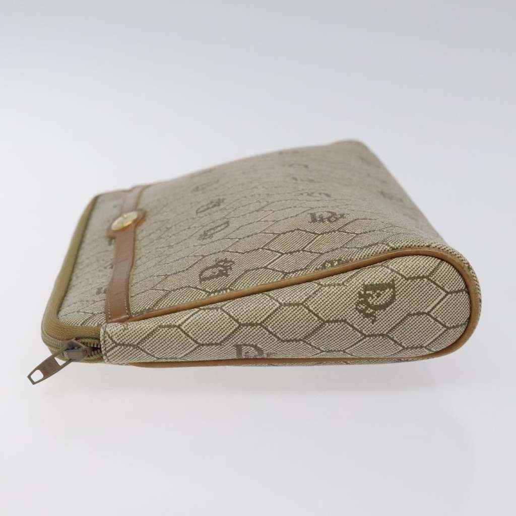 Christian Dior Vintage Honeycomb Zip Pouch Beige Canvas Good condition - Model View