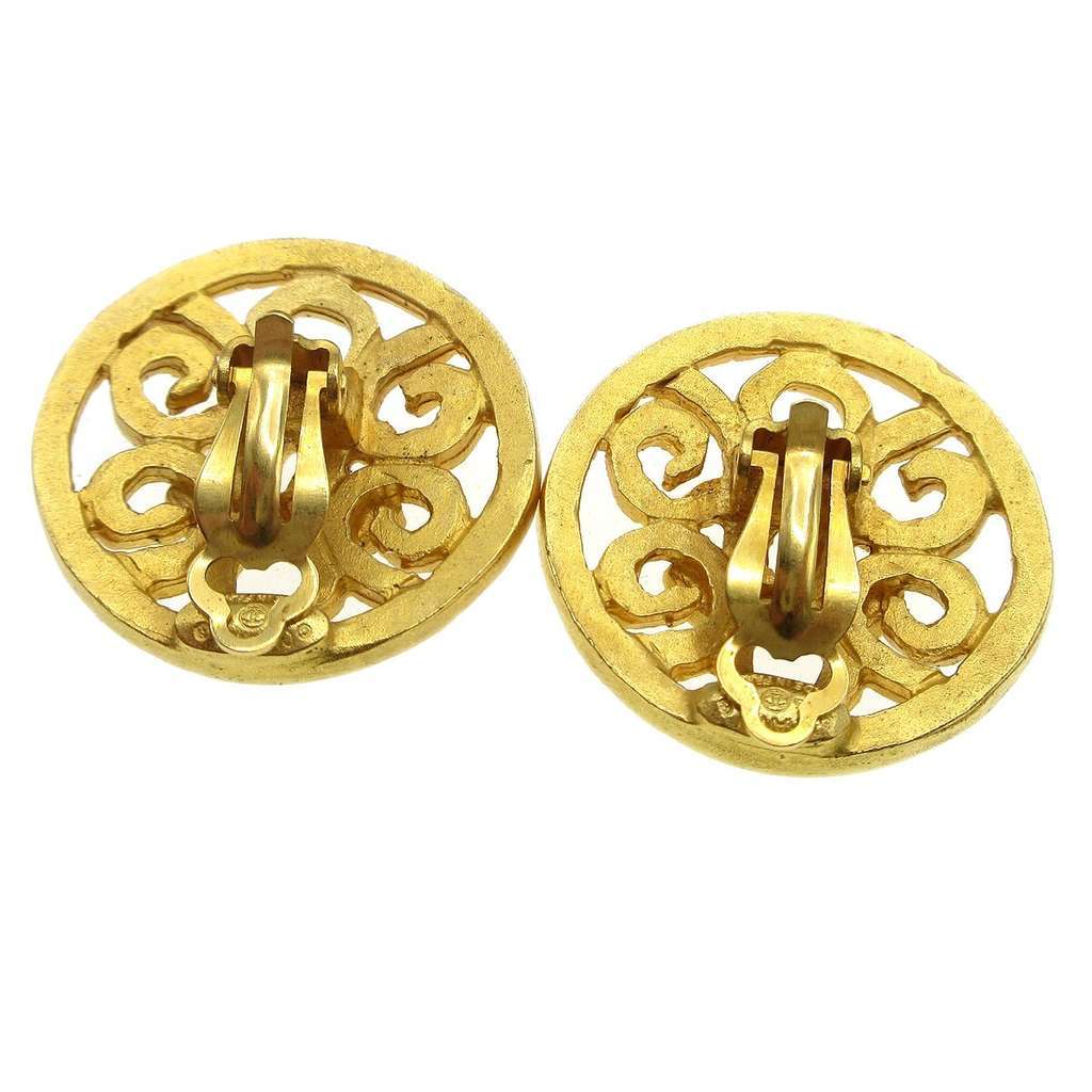 Chanel CC Round Earrings Gold Good condition - Back View