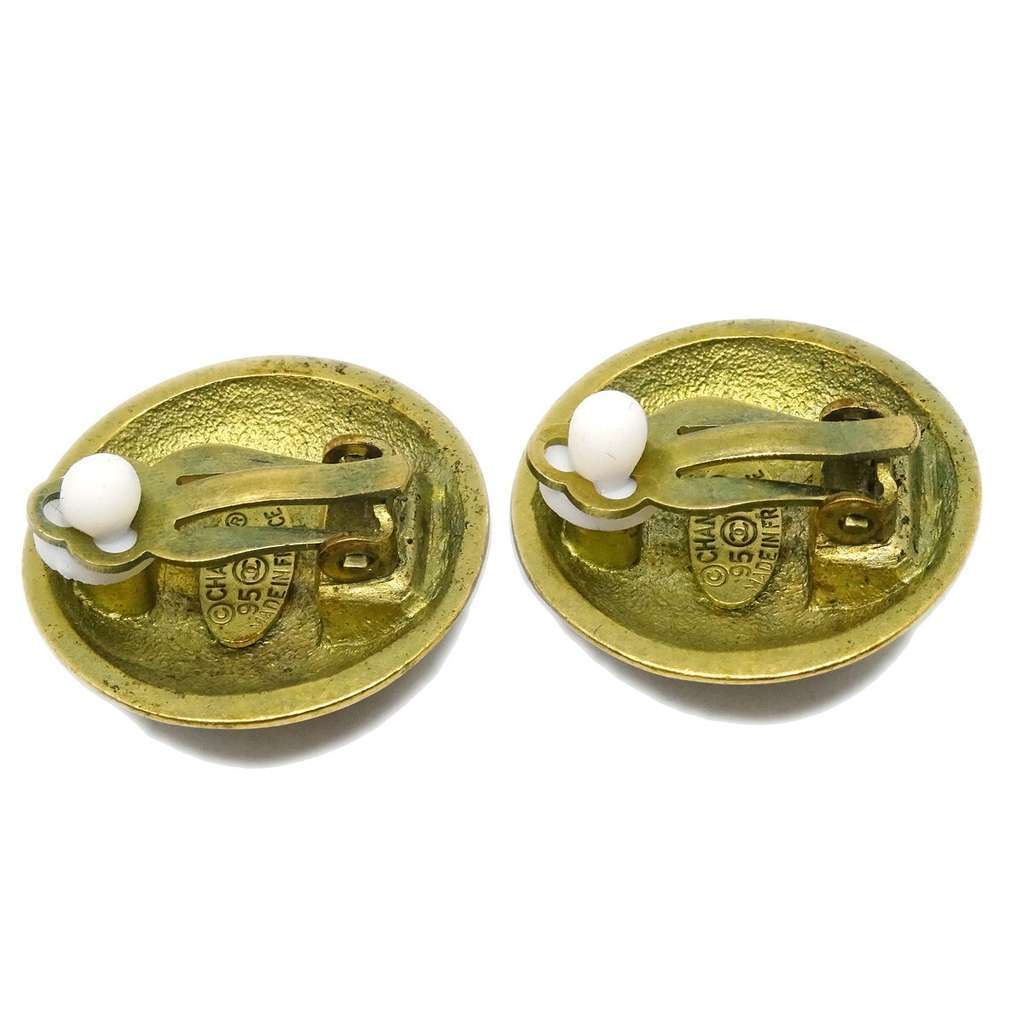 Chanel Vintage CC Round Clip-On Earrings Gold Good condition - Back View