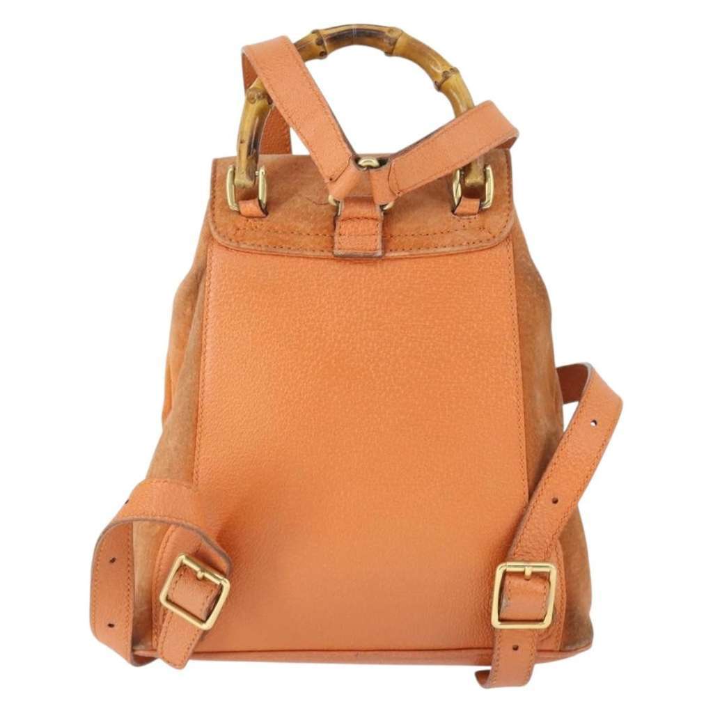 Gucci Gucci bamboo backpack Orange Suede Fair condition - Back View