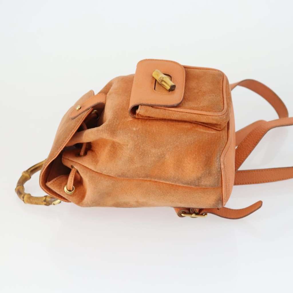 Gucci Gucci bamboo backpack Orange Suede Fair condition - Model View