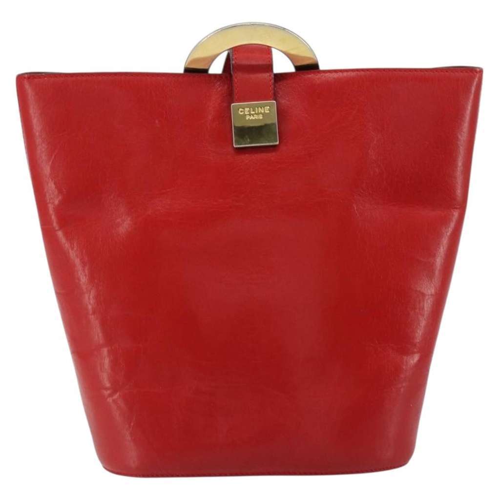Celine Circle Logo Shoulder Bag Red Leather Good condition - Back View