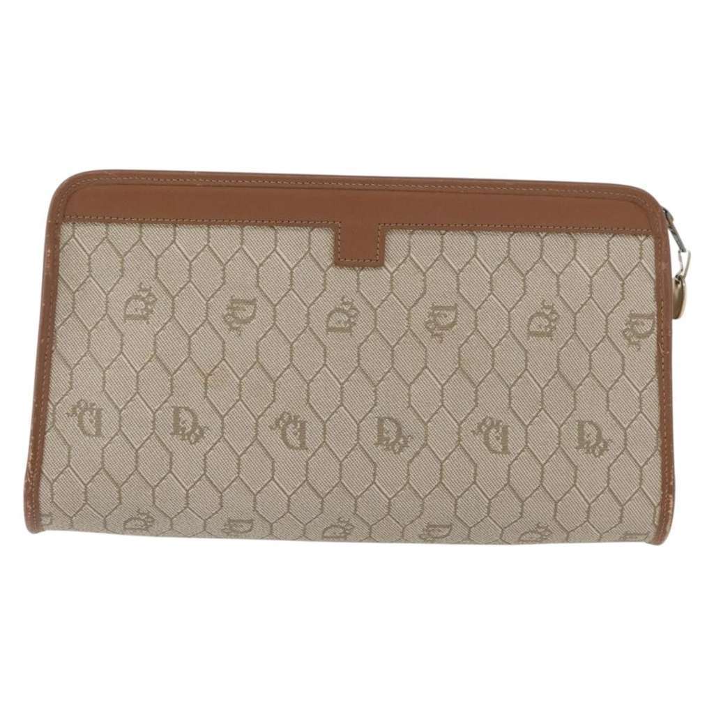 Christian Dior Vintage Honeycomb Zip Pouch Beige Canvas Good condition - Back View
