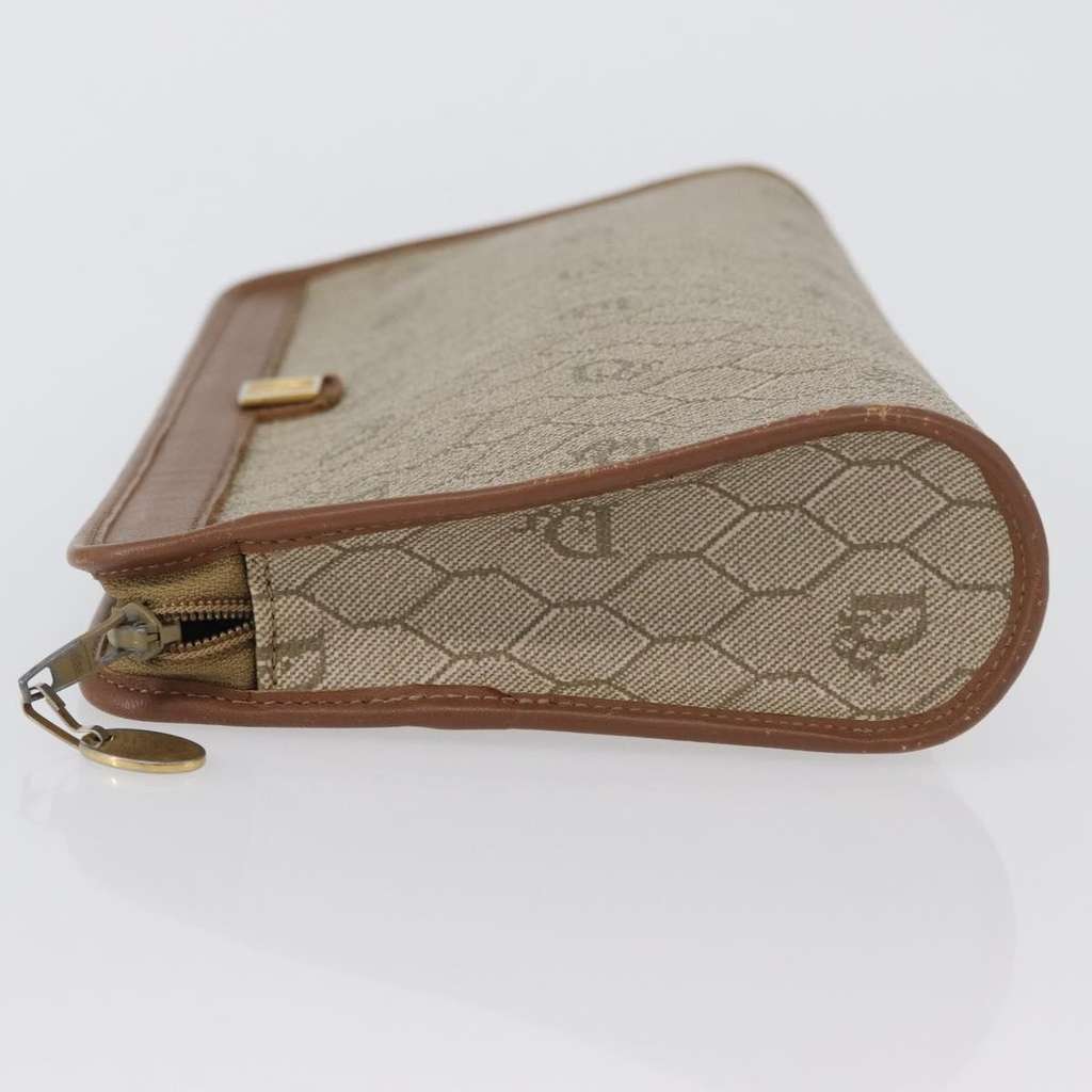 Christian Dior Vintage Honeycomb Zip Pouch Beige Canvas Good condition - Model View