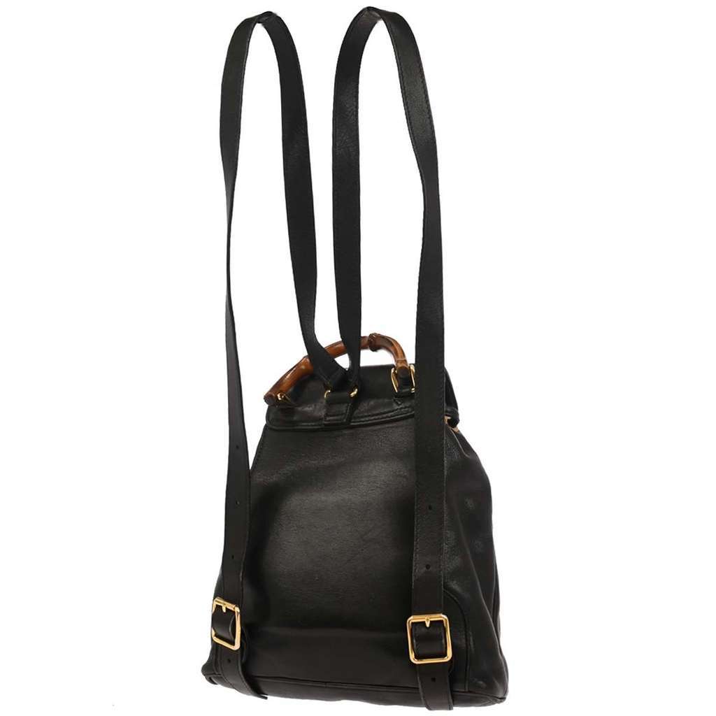 Gucci Vintage Bamboo Backpack Black Leather Fair condition - Back View